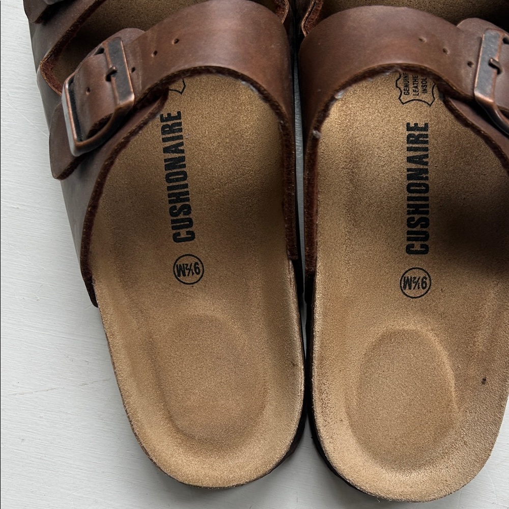 Classic Brown Double-Buckle Women’s Slide Sandals - Picture 2 of 7
